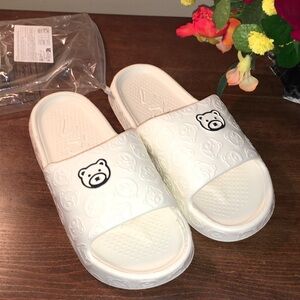 Women's Cream Bear Slide Sandals